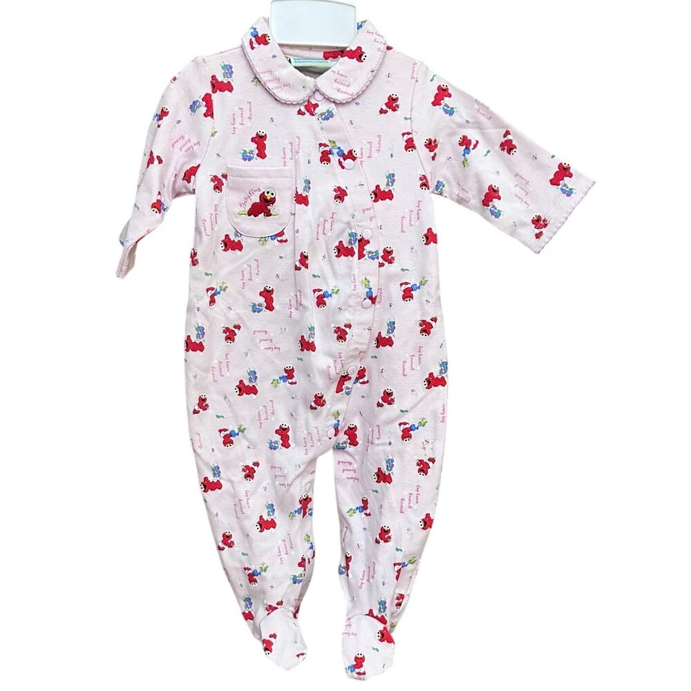 Vintage Baby Elmo Footie‎ Cotton Pajamas Size 3-6 Months Baby Pink Brand New